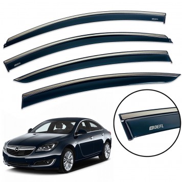 Дефлектори вікон Opel Insignia 2009-2017 HB/Sedan (на скотче) з нерж. хром полоскою